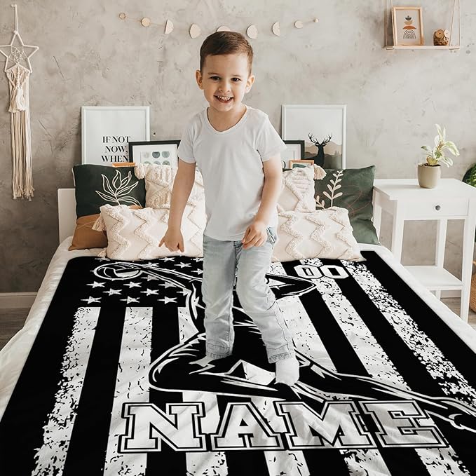 Volleyball Gifts for Kids Boys - Custom 50x40 Inches Small Soft Fuzzy Flannel Blankets Accessories Decor Personalized Sports Throws for Travel Camping