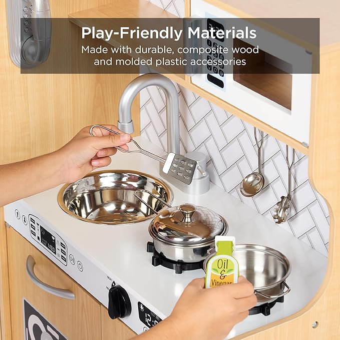 Best Choice Products Pretend Play Kitchen Wooden Toy Set for Kids w/Realistic Design, Telephone, Utensils, Oven, Microwave, Sink - Natural