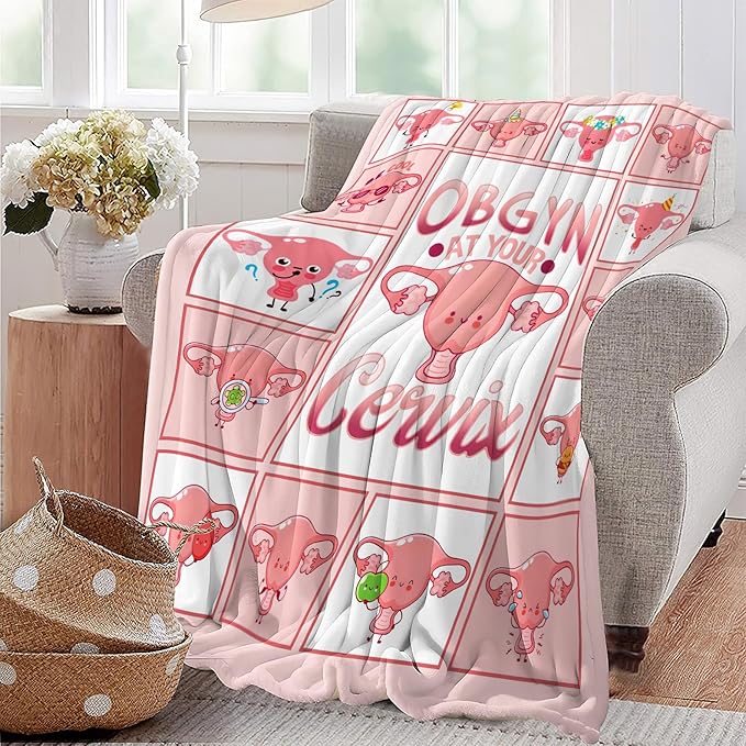 Cervix Uterus Blanket OBGYN at Your Cervix Throw Blanket All Season Ultra Soft Cozy Fleece Hysterectomy Gifts Fuzzy Plush Bedding Blankets Hysterectomy Recovery Gifts for Girls Women 50"x40"