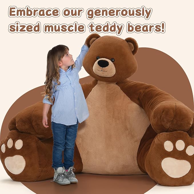 MaoGoLan Giant Teddy Bear Stuffed Animal,Unique Little Head and Big Muscle Body Teddy Bear Plush Toy, 43.3" Sitting Height Huggable Teddy Bear Gift for Muscle Bear Lover, Party Favor,Long Distance
