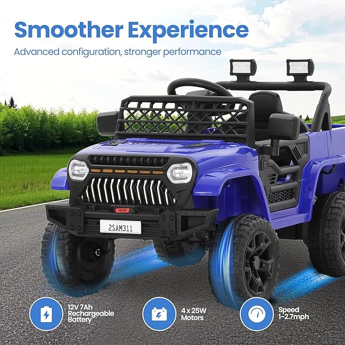 12V Power Wheels Jeep for Kids - Ride On Truck Car w/2WD/4WD Switch w/Parent Remote Control, 6 Wheels Suspension Electric Car for Kids, Blue