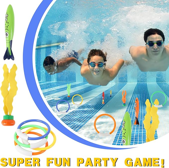 Diving Pool Toys for Kids,Swimming Water Toys with Dive Rings,Underwater Training Playing for Kids 5 12 Years Fun Water Swim Toy for Children (A)