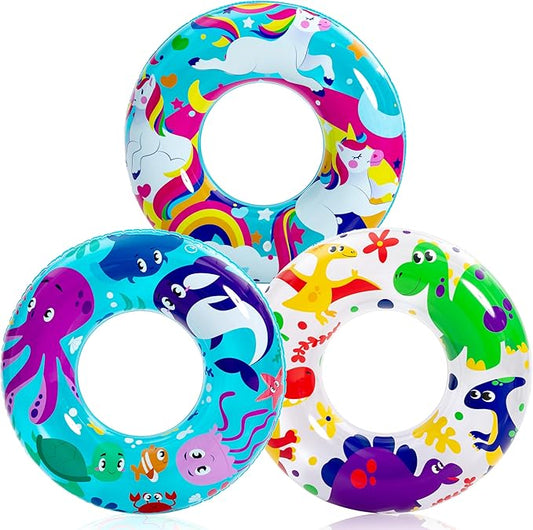 JOYIN 3 Pack Pool Floats, Pool Tube for Kids Swim Rings Inflatable Tubes, Unicorn Sea Animal Tubes Floatie Ring Water Toys for Swimming, Summer Beach Party