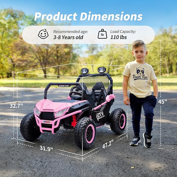 24V Kids UTV, 4WD 2 Seater Ride-on Toy Electric Car for Big Kids with Remote Control, 2WD/4WD Switchable, 4x200W Motor - Pink