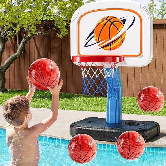 Swimming Pool Basketball Hoop, Adjustable Height Toddler Basketball Hoop, Includes 4 Balls and Pump, Poolside Water Basketball Indoor & Outdoor Toy for Boys Girls Kids Age 3-8