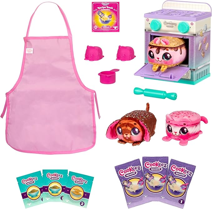 The Cookeez Makery Lil' Bakez Multi Pet Playset, Comes to Mix & Make 3 Bakes, Includes 3 Non-Electric Scented Plush Pets, Ingredients, Accessories, & Apron- Amazon Exclusive