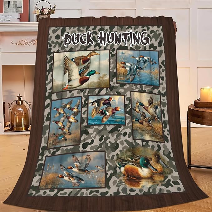 Duck Throw Blanket Hunting Mallard Duck Stuff Gifts for Kids Girls Boys Adults Women Men Soft Cozy Warm Plush Fluffy Fuzzy Fleece Blanket Decor 50''X60''