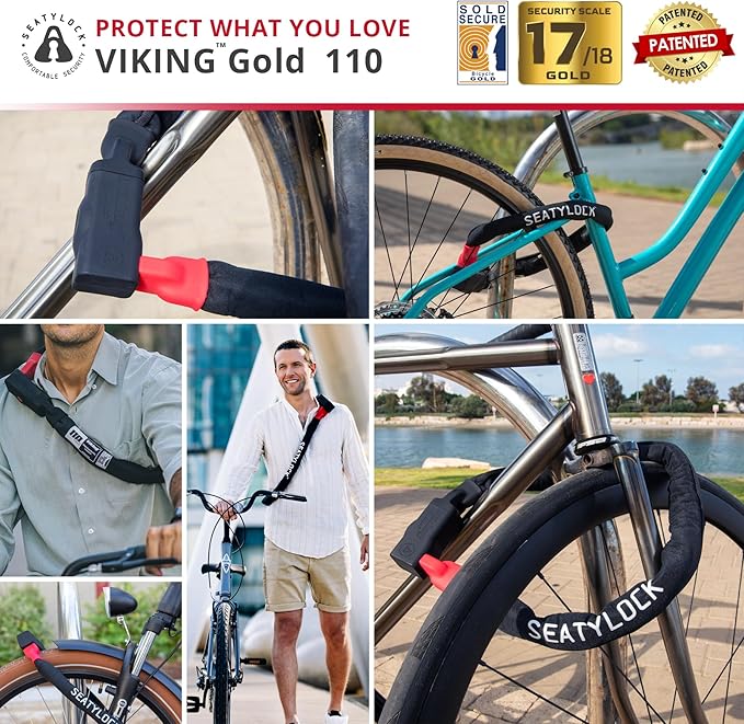 Seatylock Viking Bike Chain Lock with Key - Magnetic Patented Sold Secure Gold Rated - Heavy Duty Anti Theft - Smart Ultra Security Bicycle Lock (43.3 Inch)