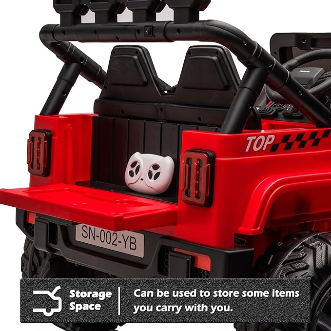 NEWQIDA 24V 2 Seater Ride on Truck Car with Remote Control 24V Ride on Toys for Big Kids Electric Vehicles 4x4 Off-Road Style, EVA Tires, 4x200W Motors, Spring Suspension, Soft Braking, Music, Red