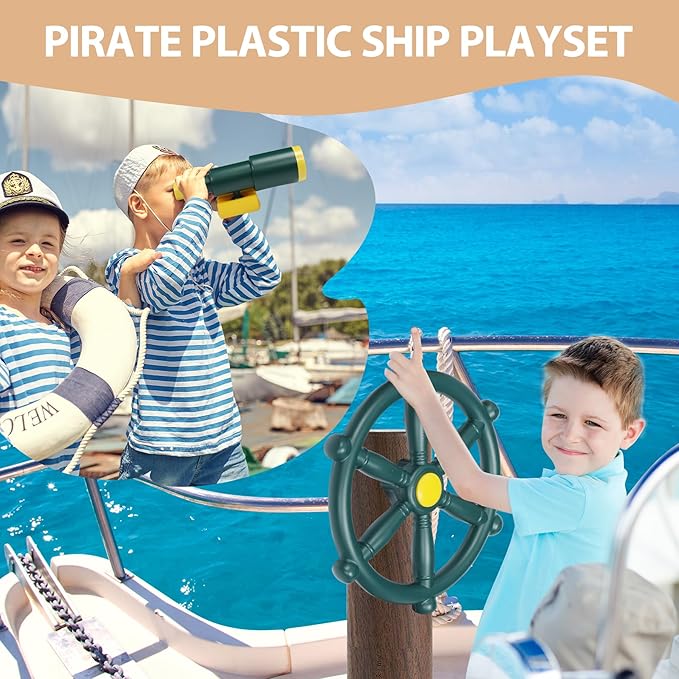 RedSwing Playground Accessories for Kids, Play Set Attachments with Pirate Ship Wheel, Telescope and Safety Handles for Outdoor Backyard, Swing Set Replacement for Treehouse, Easy to Set Up