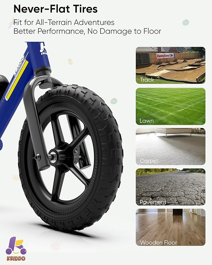 KRIDDO Toddler Balance Bike 2 Year Old, Kids Balance Bike for 2-5 Years Old, Dual Bearing for Smoother Riding, Adorable Plate, Adjustable Seat and Handlebar, Toddler Bike Gifts Age 2-3