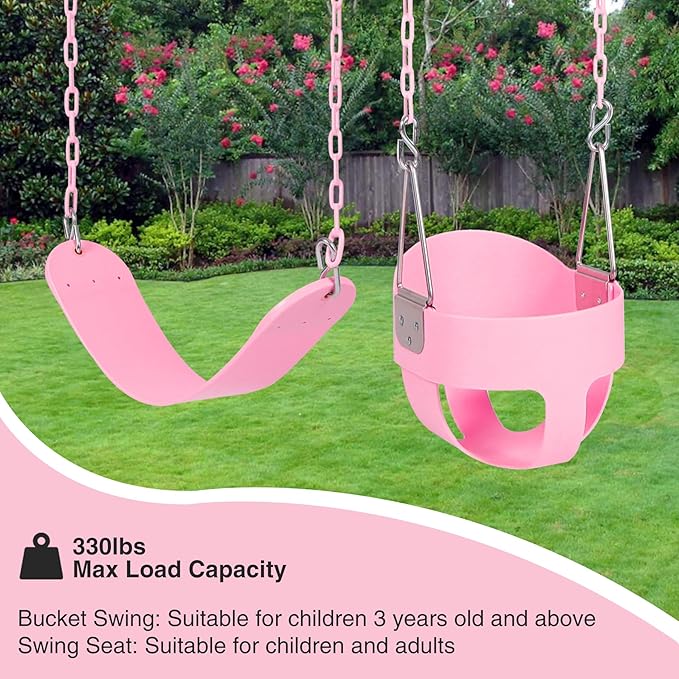 RedSwing High Back Full Bucket Swing with Heavy Duty Swing Seat Combo Pack (Triangle and Chain Dip), Tree Straps Included, Pink