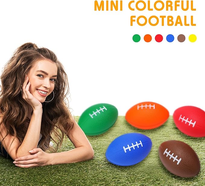 Jerify 12 Pcs Mini Footballs for Kids 4.72 Inch Foam Stress Balls - Waterproof Small Football for Birthday, Carnival, Reward, S Bow Game, Party Favors (Bright Color)