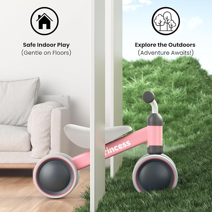 BEKILOLE Baby Balance Bike for 1 Year Old Girl Gifts, 12-24 Month Toddler Balance Bike, 4 Silent Wheels Pre-School First Ride On Toys, 1st Birthday Gifts