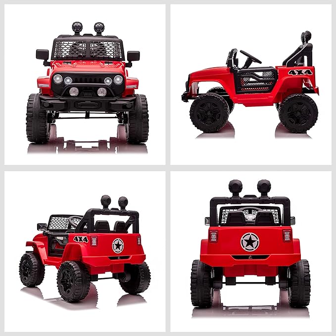 Aosom 12V Kids Ride On Truck with Parent Remote Control, Battery Powered Electric Car with Spring Suspension, Adjustable Speed, LED Lights and Horn, Red
