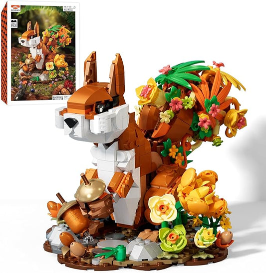 Squirrel MOC Building Sets, Autumn Forest Squirrel Building Blocks Set for Adults, MOC Squirrel Animal Building Kit Model Gifts, Autumn Forest Squirrel Collectible Display, 737PCS