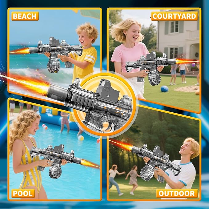 Electric Water Guns for Kids Adults, Transparent Automatic Squirt Guns, Summer Outdoor Beach Swimming Pool Party Toys (Grey)
