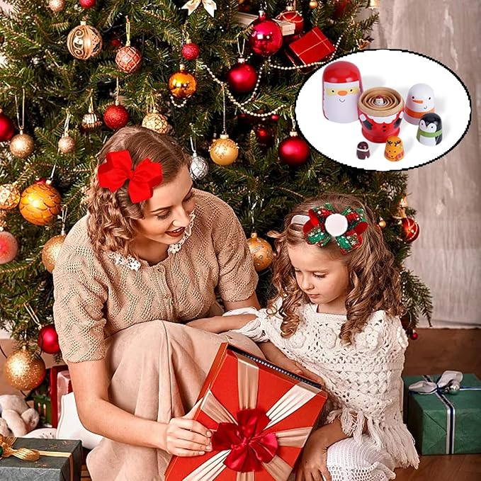 Chirstmas Russian Nesting Dolls, 2 Pack Wooden Handmade Nested Set Matryoshka Dolls, Russian Stacking Dolls Toys for Kids Toddlers Happy Chirstmas Home Decoration Gift(Santa Nutcracker)