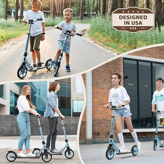 Kick Scooter for Ages 6+,Kid, Teens & Adults. Max Load 240 LBS. Foldable, Lightweight, 8IN Big Wheels for Kids, Teen and Adults, 4 Adjustable Levels. Bearing ABEC9