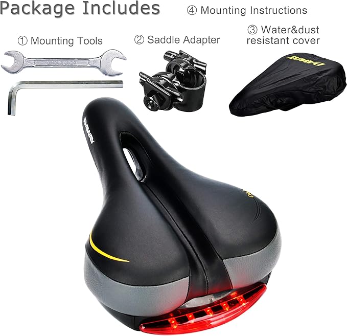 DAWAY Comfortable Men Women Bike Seat - Soft Memory Foam Padded Bicycle Seat, Bike Saddle Replacement with Wide Cushion for Peloton, Mountain & Exercise Bikes, Shock Absorbing, Waterproof, Universal