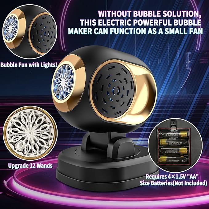Bubble Machine, Durable Bubble Machines for Kids Toddler Parties, Automatic Bubble Blower Machine Bubble Maker Battery Operated, Great for Wedding Birthday - Halloween Bubble Toy, Black