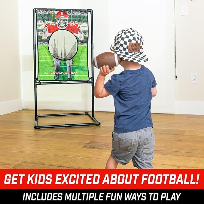 GoSports Red Zone Challenge Football Toss Game for Kids - Football Throwing Target with 2 Inflatable Footballs