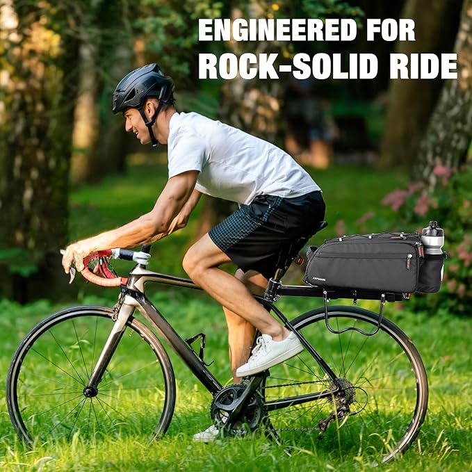 JXFUKAL Bike Bags for Bicycle Rear rack, 13L Supportive Bike Rack Bag Built-in Rigid side & Base Panel, Waterproof Reflective Ebike Trunk Pannier Saddle Seat Bag Carrier for Commuter Travel Outdoor