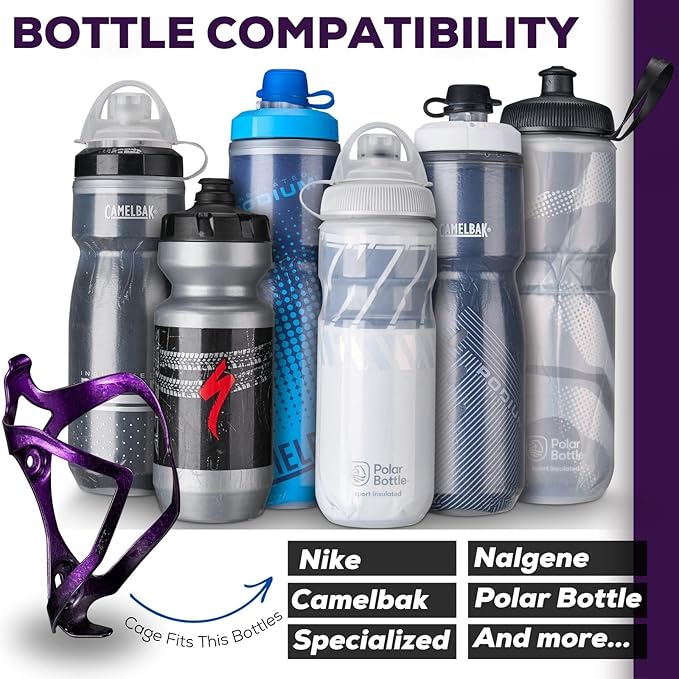 Bike Water Bottle Holder Bicycle Cage for Mountain Road MTB Gravel Adult Bikes Cycling Universal Carrier Rack 2 Pack Aluminum Alloy Ultralight Kettle Drink Accessories Purple