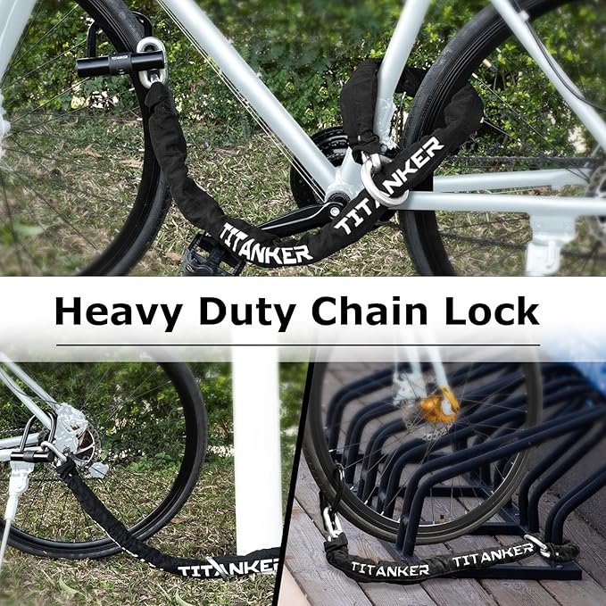 Titanker Motorcycle Chain Lock, Heavy Duty Bike Chain Lock with 2 Keys, Bike Locks with 14mm Thick U Lock for Bicycles, Motorbikes, Mopeds, Scooters (3FT,4FT)(6mm Chain,12mm Chain)
