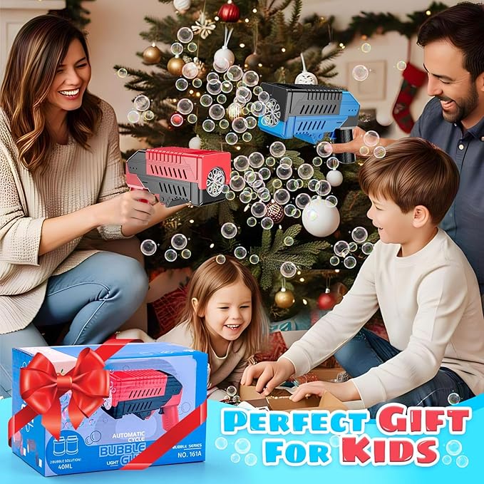 SHCKE 2 Pack Bubble Guns with Lights, Bubble Gun for Kids, Built-in Bubble Tank & One-Hand Flip Lid, Bubble Blaster for Parties, Wedding, Camping, Birthday Gifts, Christmas