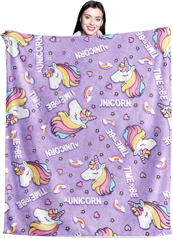 Wajade Unicorn Gifts for Girls - Glow in The Dark Unicorn Blanket Birthday Christmas Decor for Kids Age 3 4 5 6 7 8 9 10 11 12 Years Old Teens Child Toddler Throw Violet 50"x60"