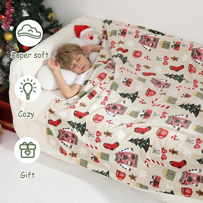 Softan Kids Throw Blanket for Girls & Boys, Warm Soft Toddler Fleece Blankets for Sofa Couch Bed， Cozy Fuzzy Plush Flannel Kids Throw Blanket for Daycare & School - Christmas Tree 50x60 inches
