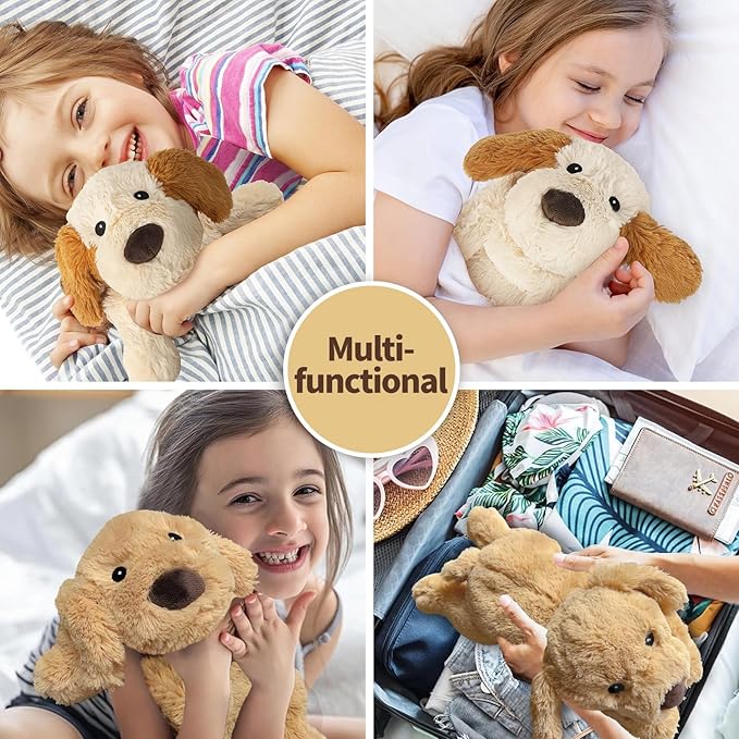 2Pcs Dog Stuffed Animals, Microwavable Stuffed Animal Adorable Fluffy Puppy Plush for Warmth, Heatable Coolable Lavender Scent Dog Plush Toys, Cute Soft Plushies for Kids & Adults Girls Boys Gifts