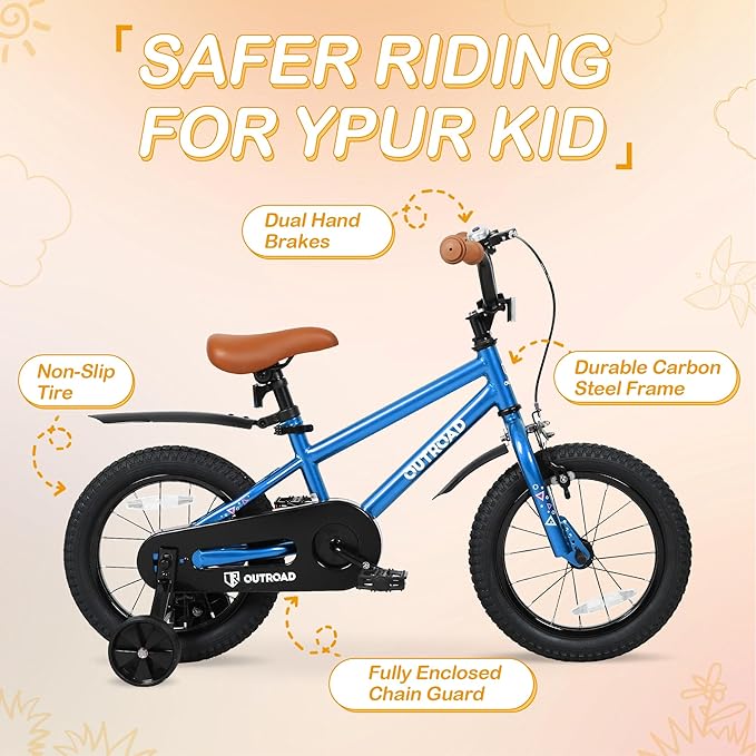 Outroad Kids Bike for Boys Girls Age 3-9 Years Old, 14 16 18 Inch Kid's Bike with Training Wheels, Children Bicycles for Toddler, Blue and Red