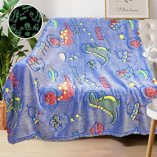 Personalized Dinosaur Blanket for Boys - Glow in The Dark, Soft Fleece Throw for Kids, Toddlers - Birthday Gift, 30"x 40"