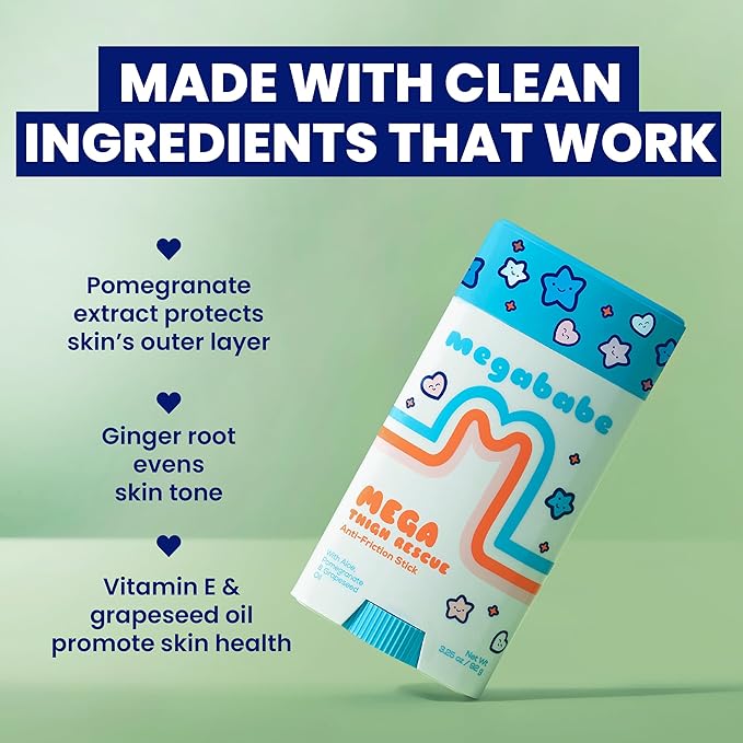 Megababe Mega Thigh Rescue | Jumbo Size Anti-Chafe Stick | Prevents Skin Chafe & Irritation | Thighs, arms, Bra-Lines & More | Summer Vacation Essentials | 3.25oz (Pack of 1)