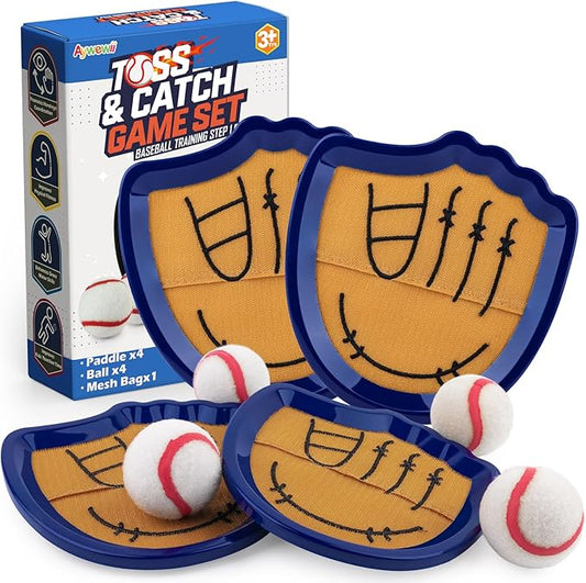 Aywewii Toss and Catch Ball Set Beginner Baseball Training Gloves Beach/Pool Toys Outdoor/Backyard Games for Toddlers and Kids Ages 3-8 Fun Gift for Boys and Girls (Dark Blue, 4 Paddles & 4 Balls)