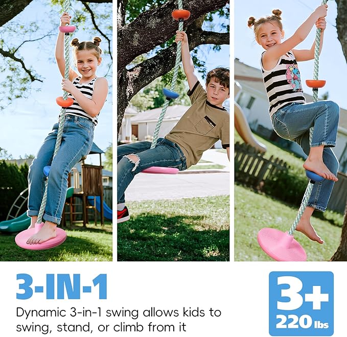 ZNCMRR Tree Swings for Kids Outdoor Rope Swing for Tree Climbing Rope for Kids Disc Swing Indoor Outdoor Swing Set Accessories(Candy Pink)