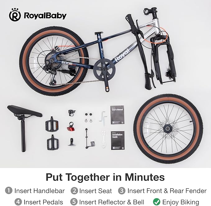 RoyalBaby Kids Mountain Bike for Boys and Girls, Ultra-Light Aluminum 20-24 Inch Wheel Bicycle for 6-14 Years Old Children, 7/21-Speeds Drivetrain