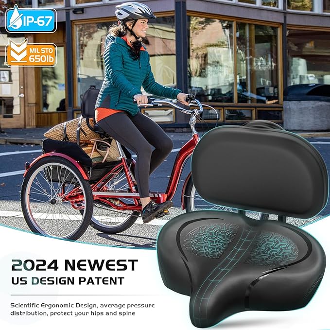 2024 New Noseless Bike Seat Cushion for Men & Women - Extra Padding & Comfort Wide Bicycle Seat, Oversized Comfortable Saddle for Peloton Bikes, Exercise Bikes, Electric Bikes, Cruiser Bikes
