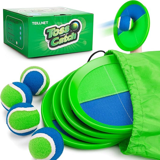 Toss and Catch Ball Set for Toddlers Kids Adults - 4 Pack - Beach Toys Pool Toys Outdoor Yard Games for Family- Sturdy & Water-Resistant - Classic Gift for Boys Girls 3 4 5 6 7 8 9 10 11 12+ Years Old