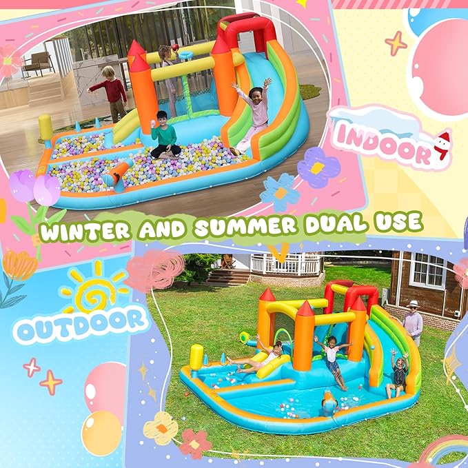 Inflatable Bounce House, Inflatable Water Slide, Inflatable Water Park for Backyard, Bouncy House with Slide, Bounce House for Kids 3-6, Waterslide, Water Bounce House with Pool, Indoor and Outdoor