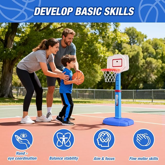 Toddler Basketball Hoop with Electronic Scoreboard/LED Rim/3 Balls, Adjustable Height Indoor Mini Basketball Hoop for Kids 1-3, Outdoor Poolside Sport Toy, Birthday for Boys Girls