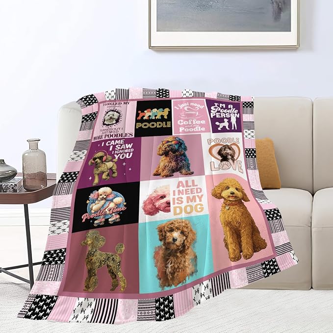 Poodle Throw Blanket Poodle Puppy Stuff Gifts for Dog Lover Kids Girls Boys Adults Women Men Soft Cozy Warm Plush Fluffy Fuzzy Fleece Blanket Decor 50''X60''