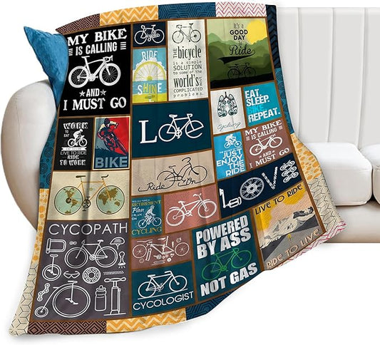 Bicycle Cycling Blanket Bike Throw Blankets Gifts for Men Boys Girls Women Plush Cozy Flannel Fleece Ultra Soft Fuzzy Party Blanket for Bed Couch Sofa 60"X50"