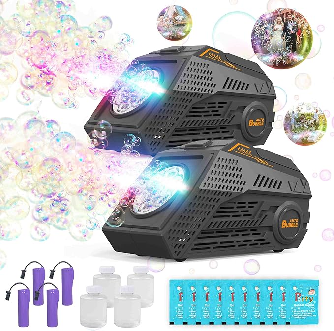 2-Pack Bubble Machine,Automatic Bubble Blower with 4 Rechargeable Batteries 20000+ Big Bubbles Per Minute Toys for Kids Summer Outdoor Birthday Wedding Party(Black+Black)