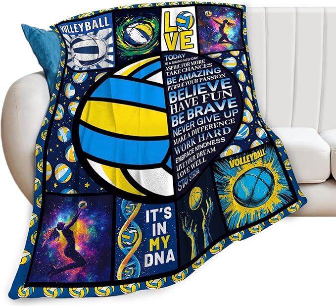 Volleyball Blanket, Blue Volleyball Throw Blanket, Volleyballs Gifts Blankets Stuff Fleece Flannel Plush for Men Boys Women Girls Lovers Adults Soft Bedding Gift for Sofa Bed Office Home Decor 60"x50"