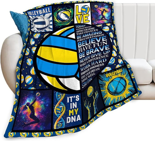 Volleyball Blanket, Blue Volleyball Throw Blanket, Volleyballs Gifts Blankets Stuff Fleece Flannel Plush for Men Boys Women Girls Lovers Adults Soft Bedding Gift for Sofa Bed Office Home Decor 60"x50"