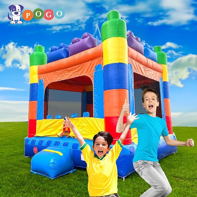 Crossover Building Blocks Inflatable Bounce House, Bouncy Jump Castle for Kids and Toddlers, Outdoor Birthday Party Jumping Bouncer, Commercial-Grade, Without Blower, 13 x 12 x 14.5 Ft