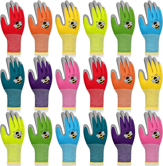 18 Pairs Kids Gardening Gloves Children Garden Glove Foam Rubber Coated Yard Work Gloves for Kids Toddlers Youth Boys Girls (Small (Age 3-5))